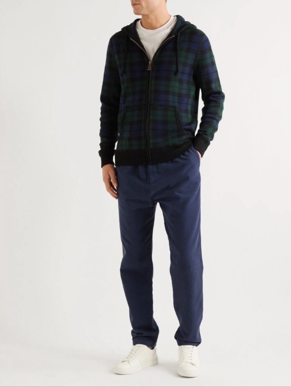 Polo Ralph Lauren Checked Merino Wool Hoodie, Color Blue/Green Size M